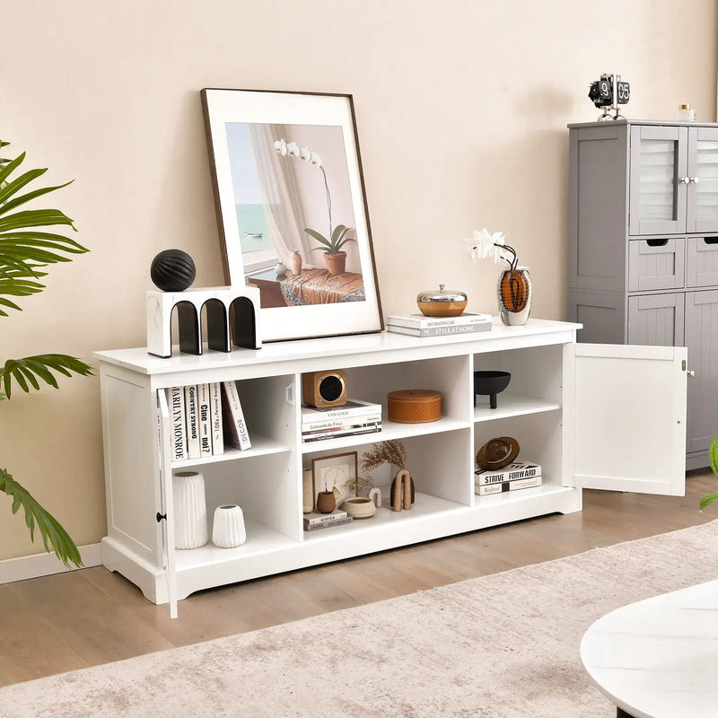 58 Inch TV Stand with 2 Cabinets and Adjustable Shelves for TVs up to 65 Inch-White by DirectDeals