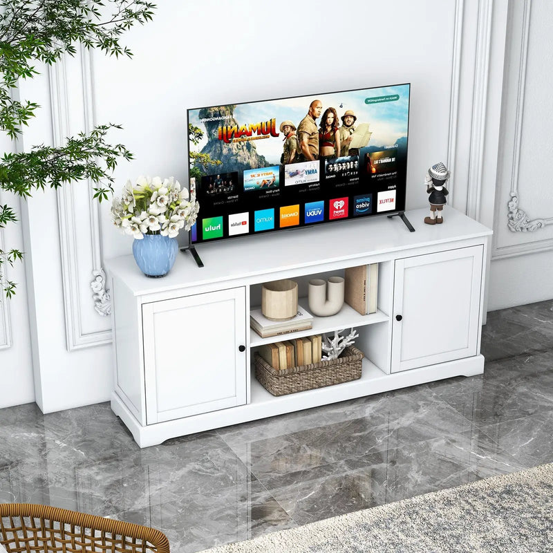 58 Inch TV Stand with 2 Cabinets and Adjustable Shelves for TVs up to 65 Inch-White by DirectDeals