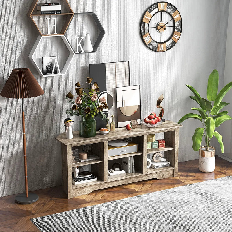 58 Inch TV Stand with 6 Open Storage Shelves for TVs up to 65 Inches by DirectDeals