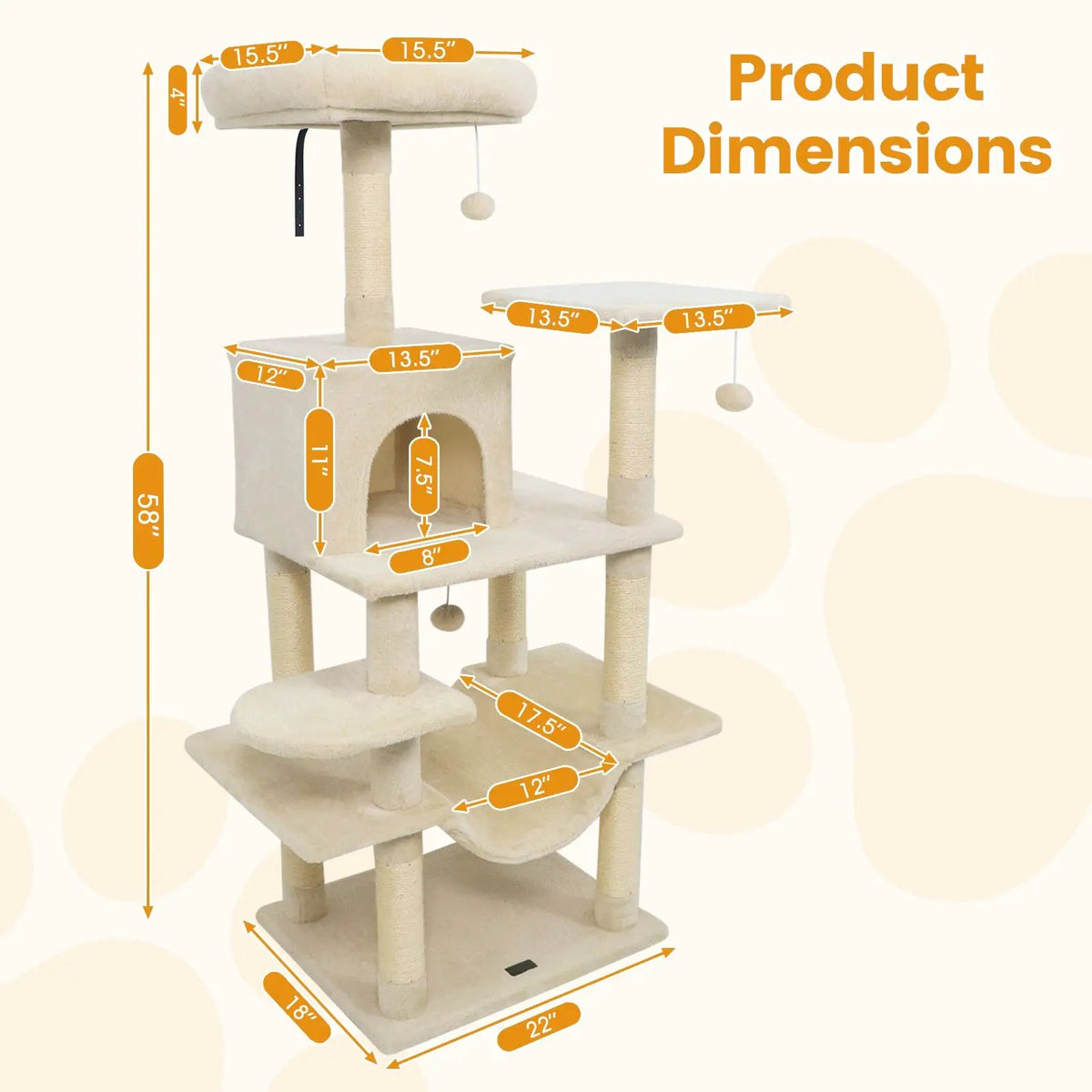 58" Multi-Level Cat Tree Soft Plush Cat Tower with Padded Top Perch, photo 19 of 40