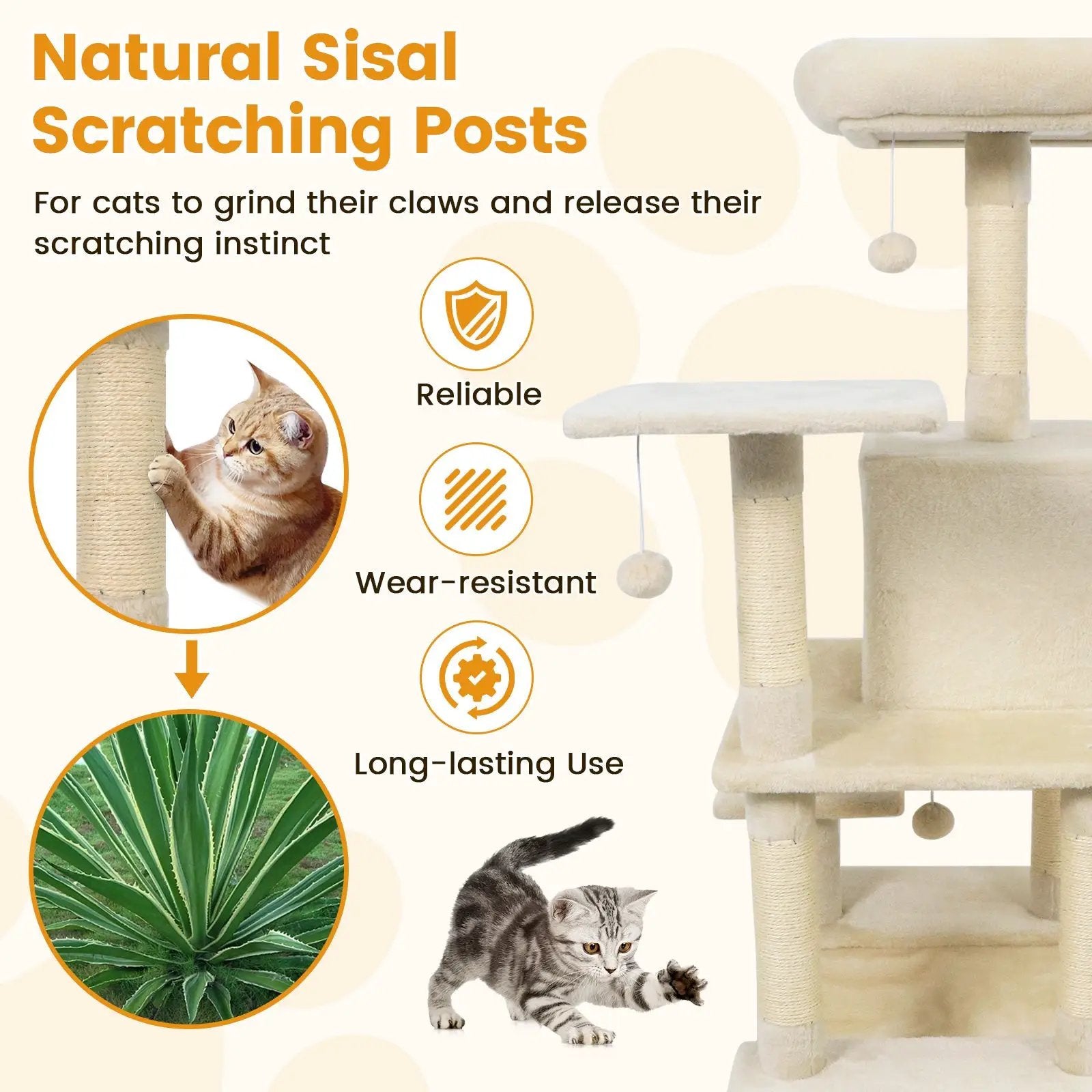 58" Multi-Level Cat Tree Soft Plush Cat Tower with Padded Top Perch by DirectDeals