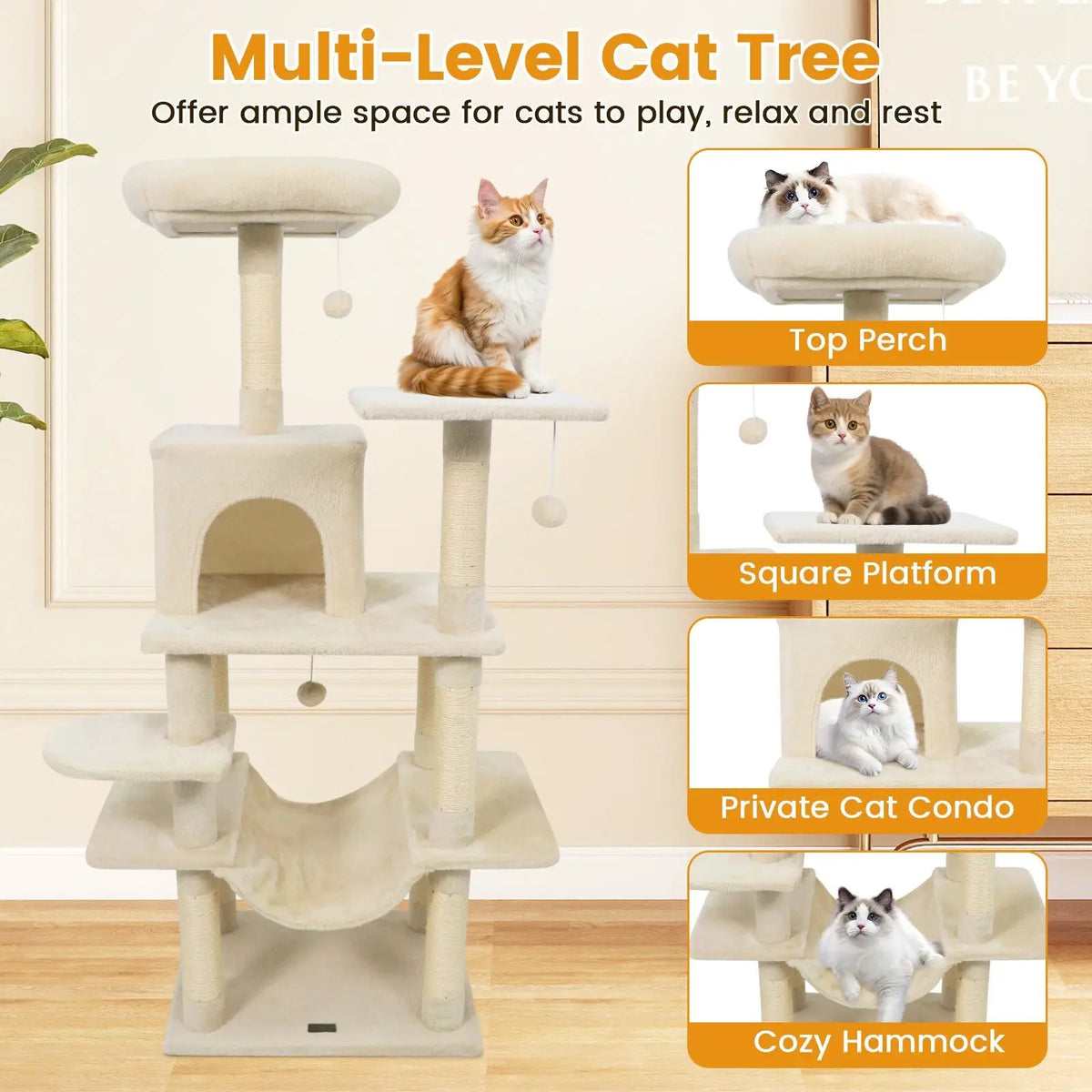 58" Multi-Level Cat Tree Soft Plush Cat Tower with Padded Top Perch, photo 28 of 40