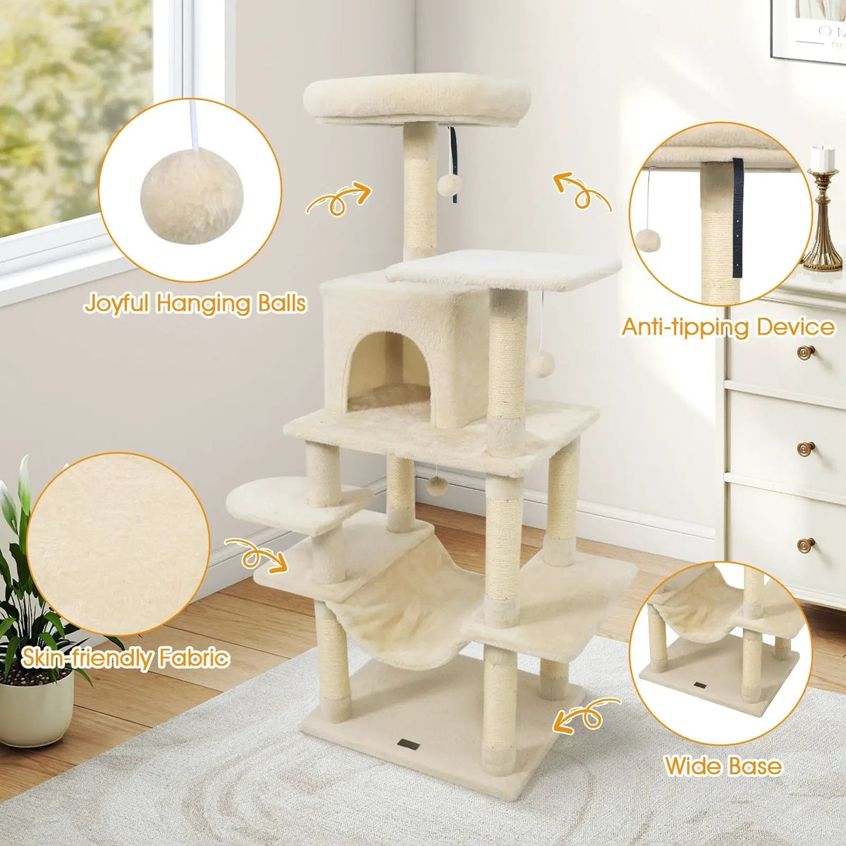 58" Multi-Level Cat Tree Soft Plush Cat Tower with Padded Top Perch, photo 38 of 40