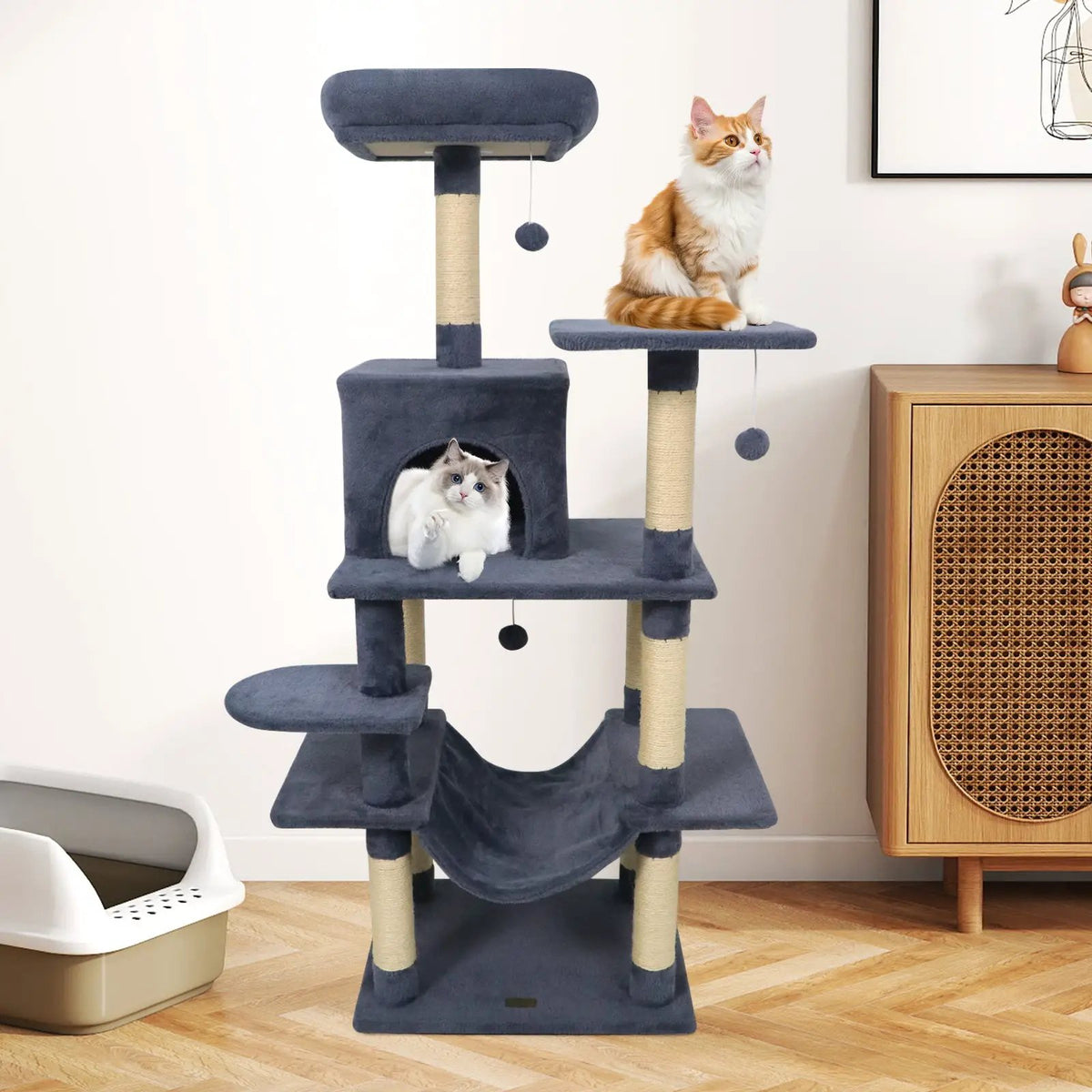 58" Multi-Level Cat Tree Soft Plush Cat Tower with Padded Top Perch, photo 2 of 40