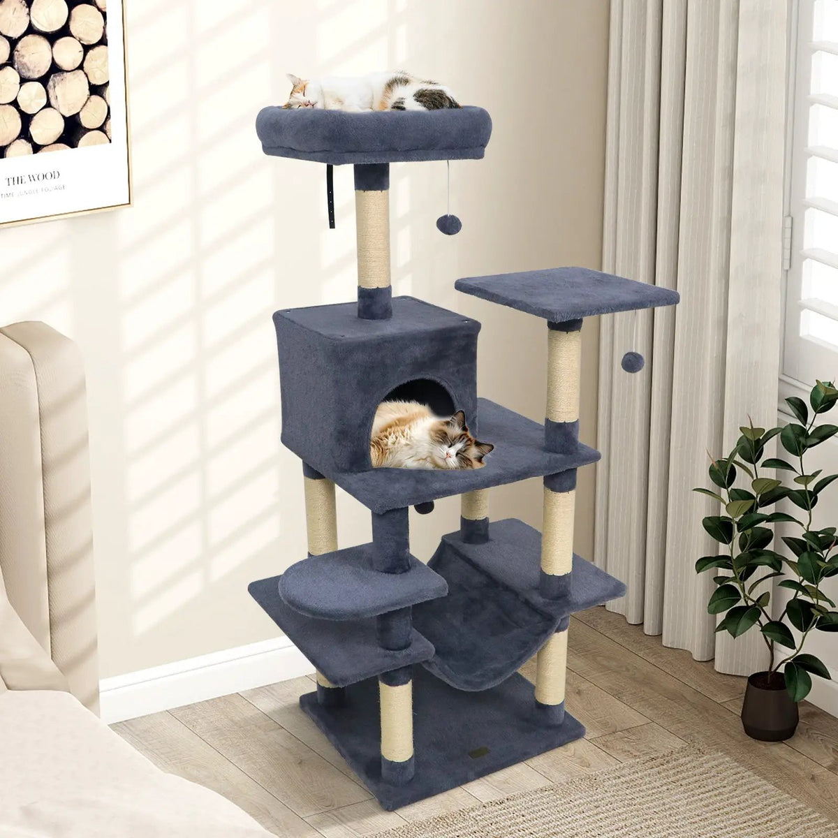 58" Multi-Level Cat Tree Soft Plush Cat Tower with Padded Top Perch, photo 10 of 40