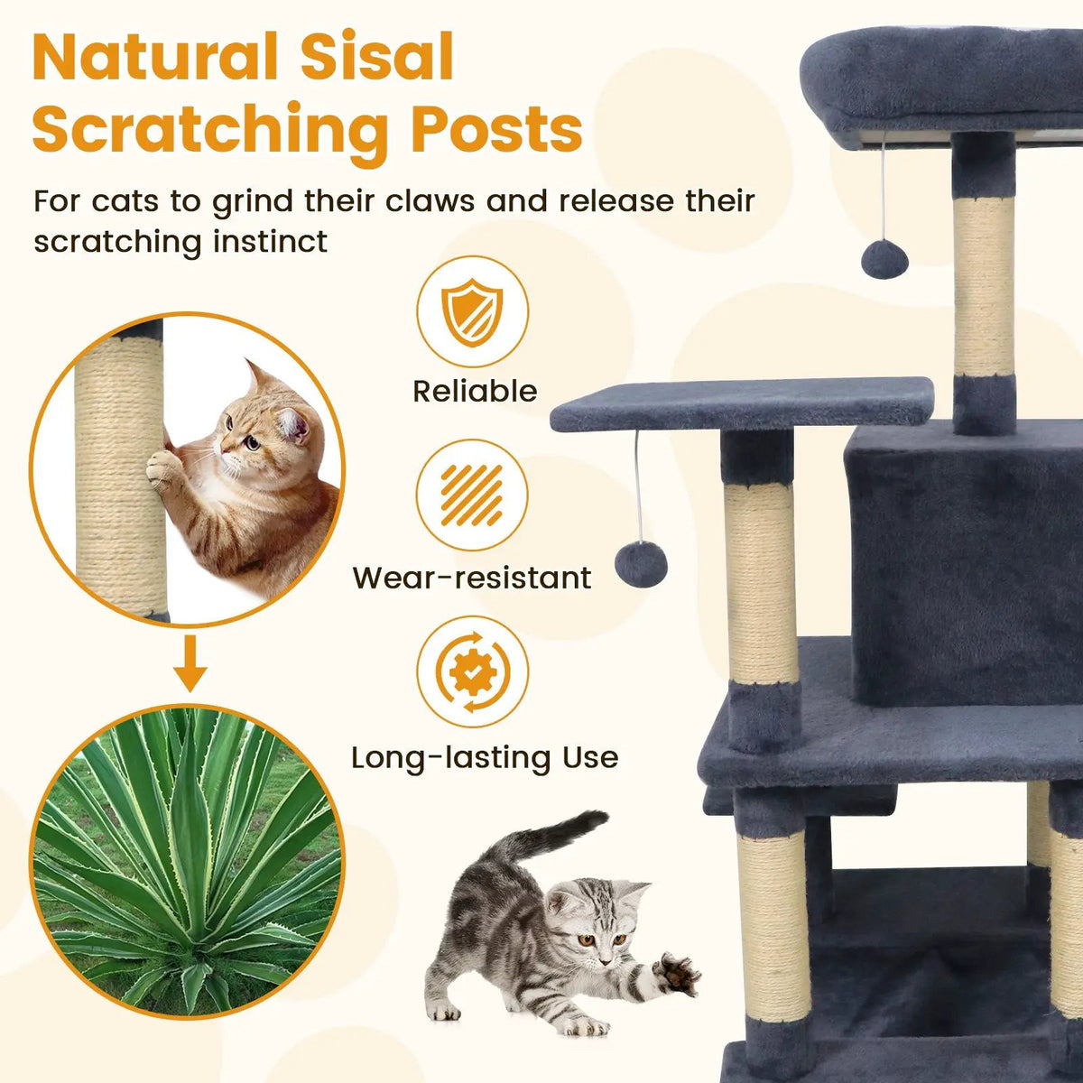 58" Multi-Level Cat Tree Soft Plush Cat Tower with Padded Top Perch, photo 26 of 40