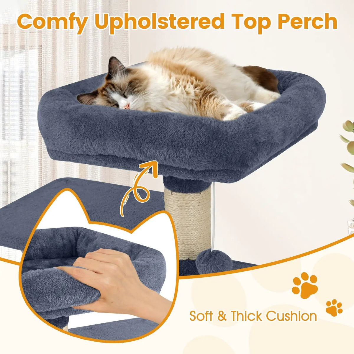 58" Multi-Level Cat Tree Soft Plush Cat Tower with Padded Top Perch, photo 40 of 40