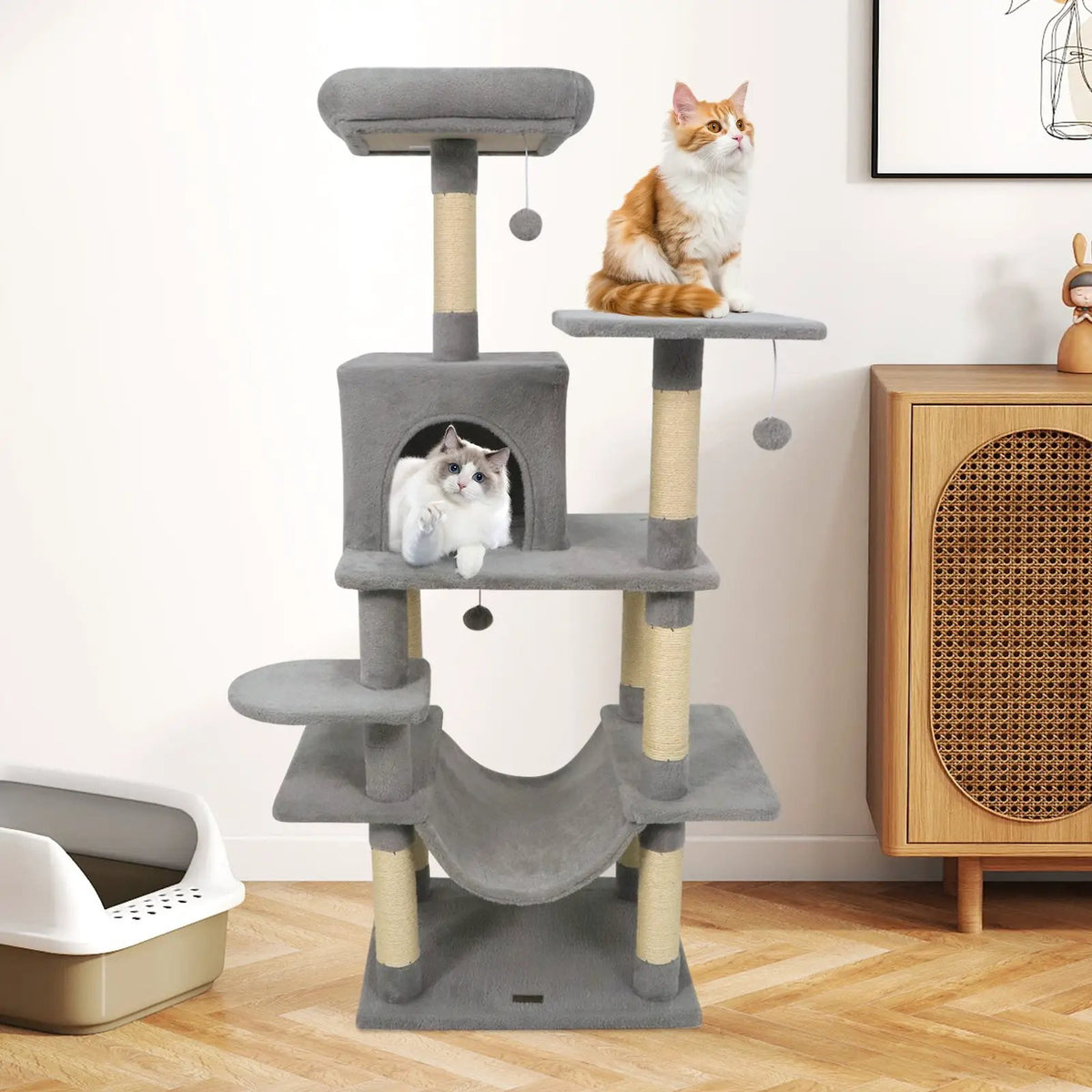 58" Multi-Level Cat Tree Soft Plush Cat Tower with Padded Top Perch, photo 3 of 40
