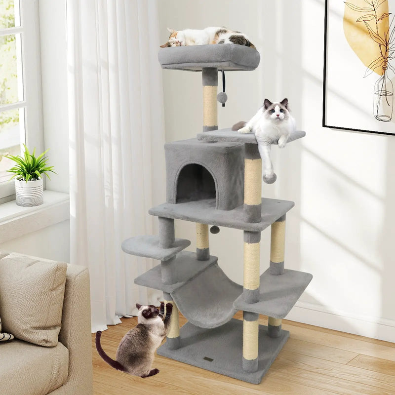 58" Multi-Level Cat Tree Soft Plush Cat Tower with Padded Top Perch by DirectDeals