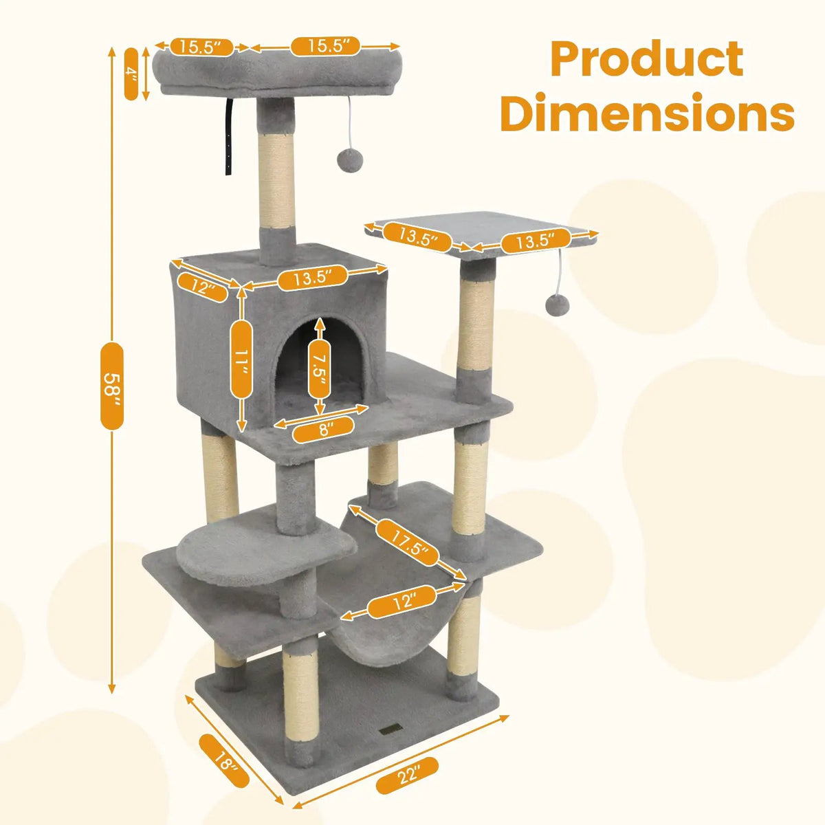 58" Multi-Level Cat Tree Soft Plush Cat Tower with Padded Top Perch, photo 22 of 40