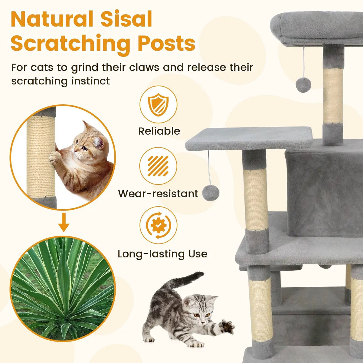 58" Multi-Level Cat Tree Soft Plush Cat Tower with Padded Top Perch, photo 29 of 40