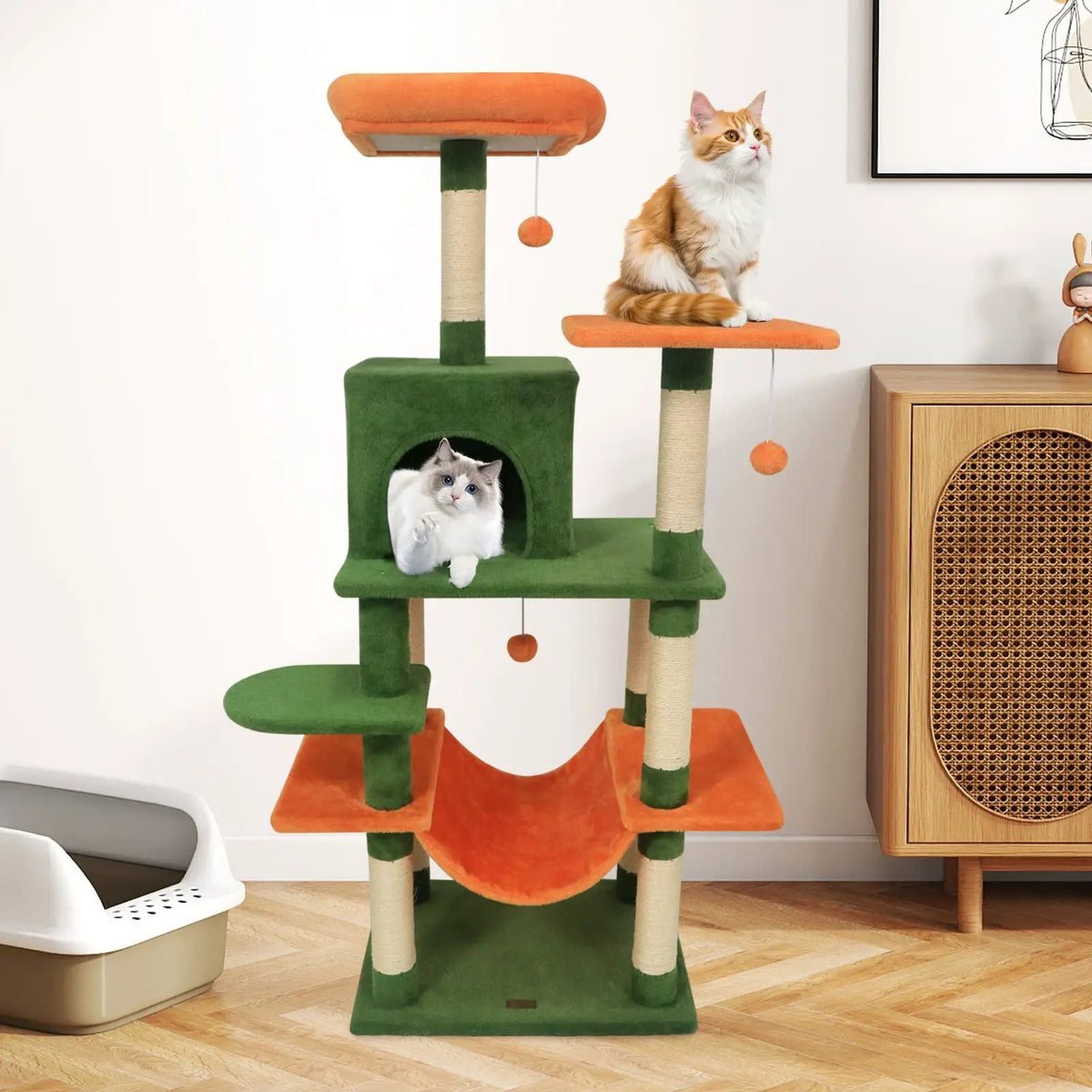 58" Multi-Level Cat Tree Soft Plush Cat Tower with Padded Top Perch, photo 4 of 40