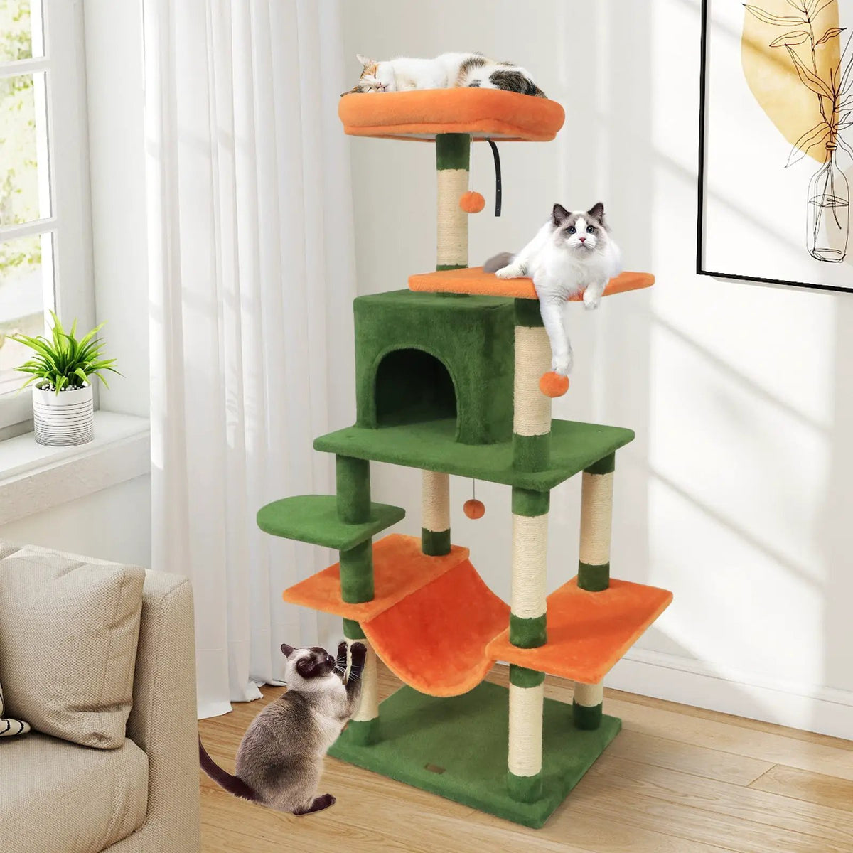 58" Multi-Level Cat Tree Soft Plush Cat Tower with Padded Top Perch, photo 7 of 40