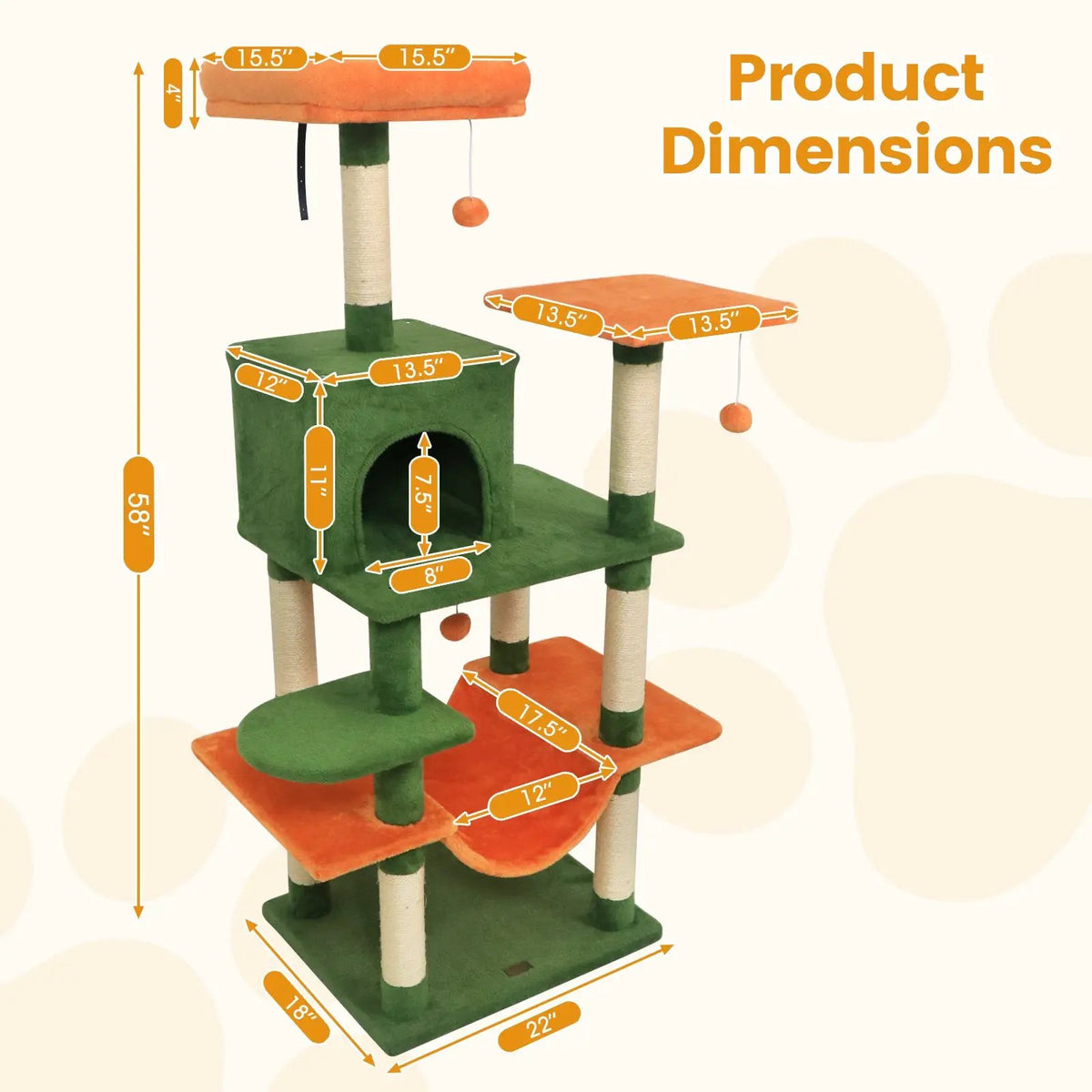 58" Multi-Level Cat Tree Soft Plush Cat Tower with Padded Top Perch, photo 24 of 40