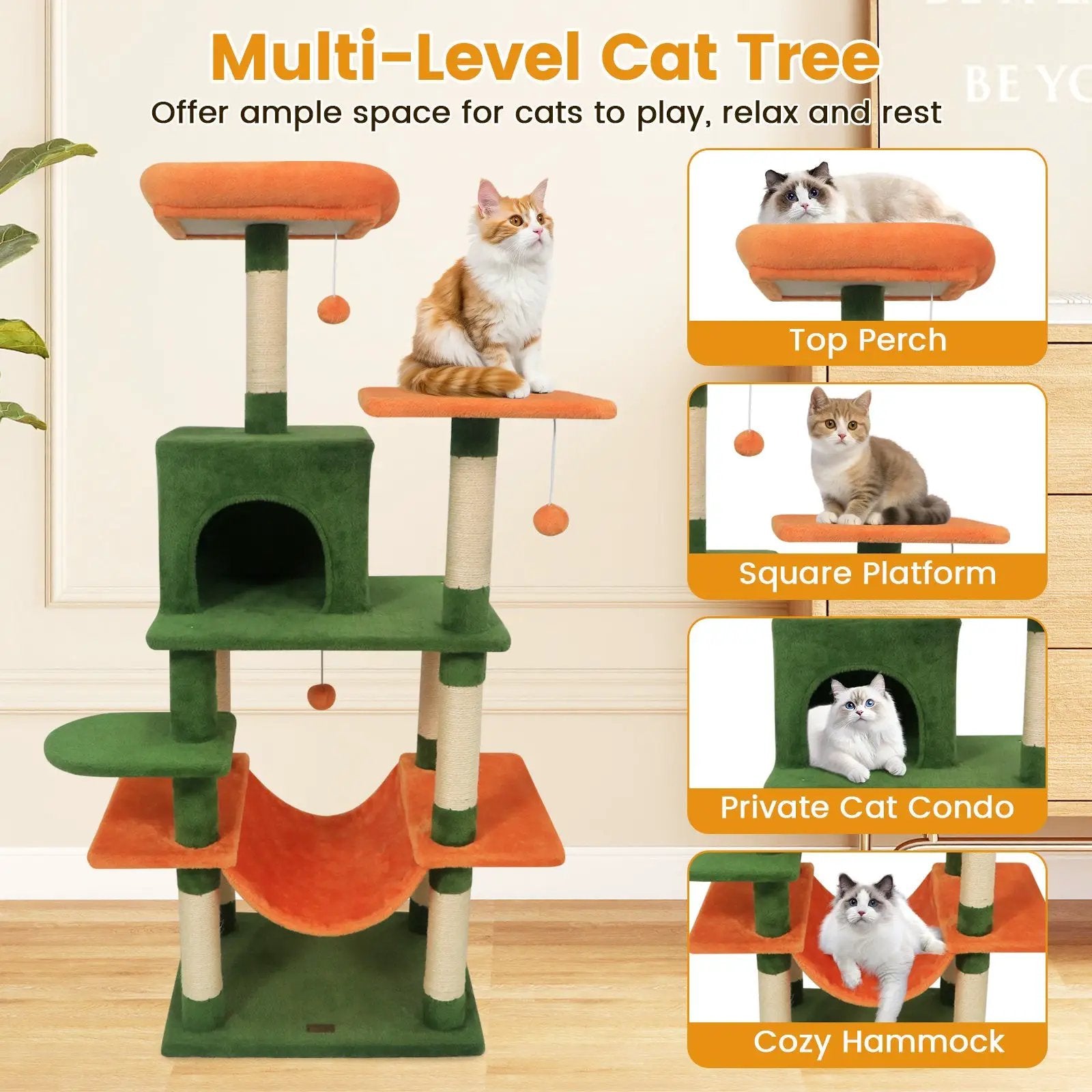58" Multi-Level Cat Tree Soft Plush Cat Tower with Padded Top Perch by DirectDeals