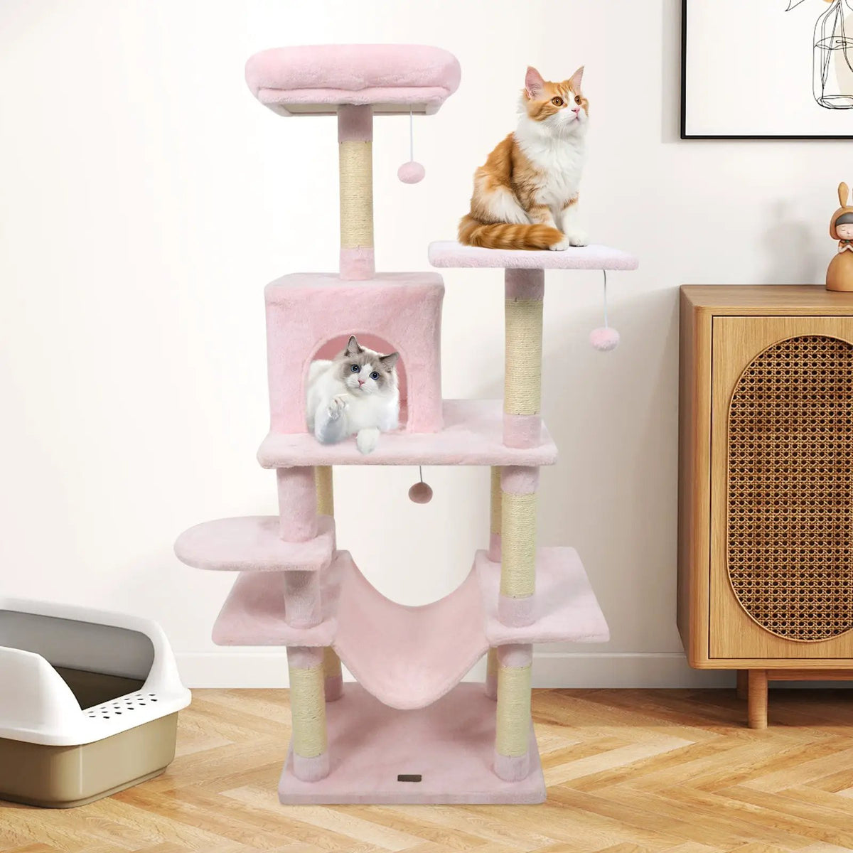58" Multi-Level Cat Tree Soft Plush Cat Tower with Padded Top Perch, photo 5 of 40
