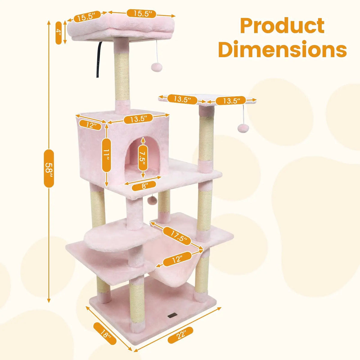 58" Multi-Level Cat Tree Soft Plush Cat Tower with Padded Top Perch, photo 25 of 40