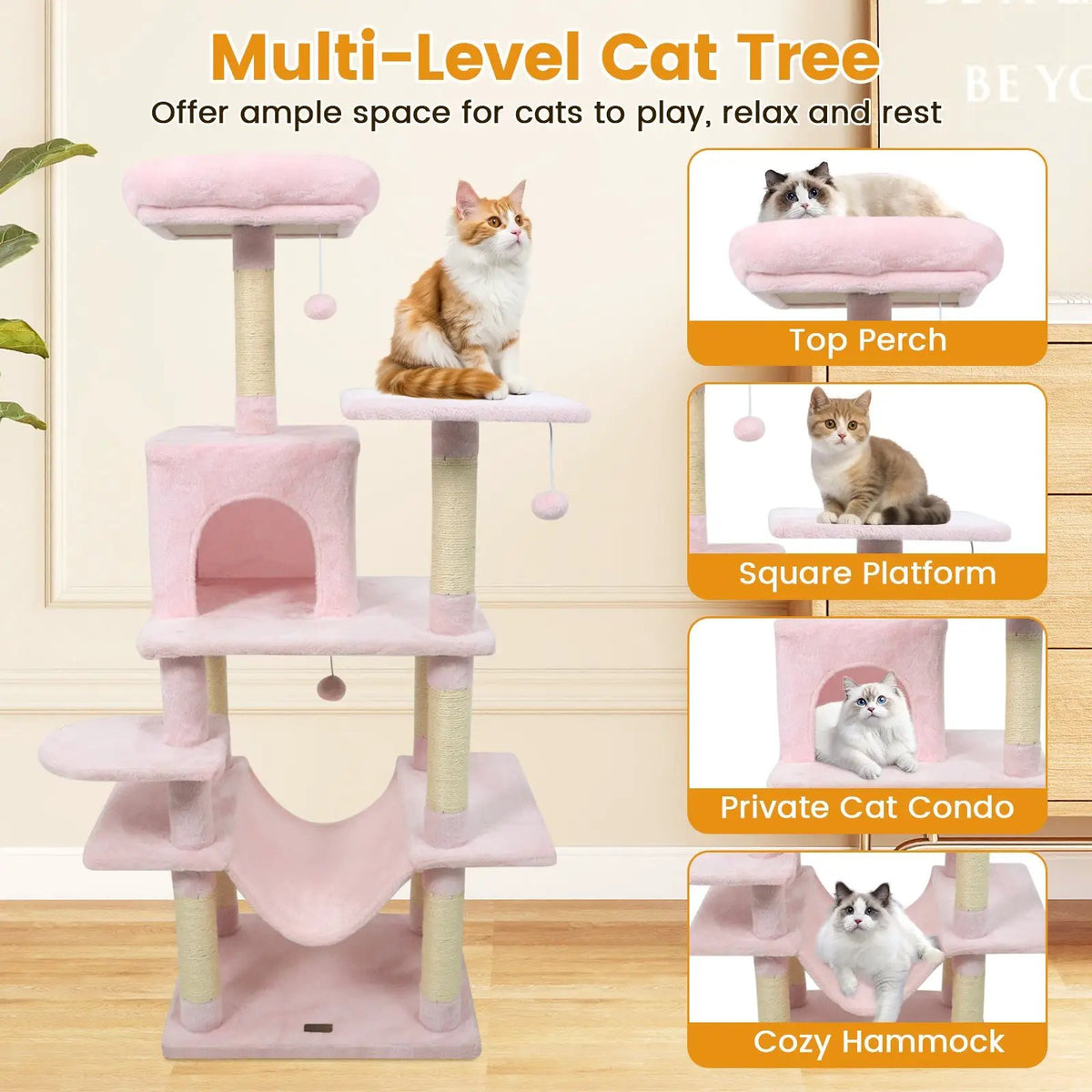 58" Multi-Level Cat Tree Soft Plush Cat Tower with Padded Top Perch, photo 35 of 40