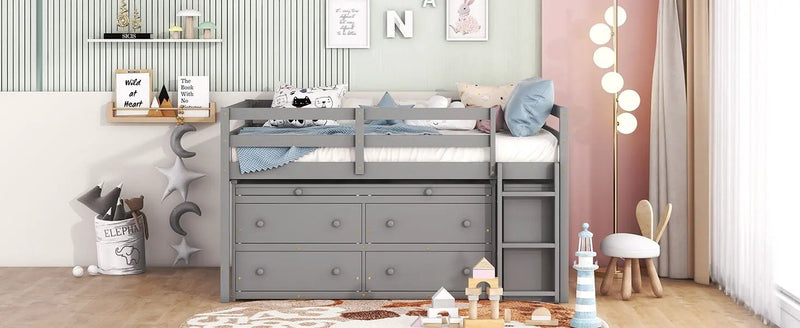 Loft Bed With Retractable Writing Desk And 4 Drawers, With Lateral Portable Desk And Shelves by HouseOfZazla
