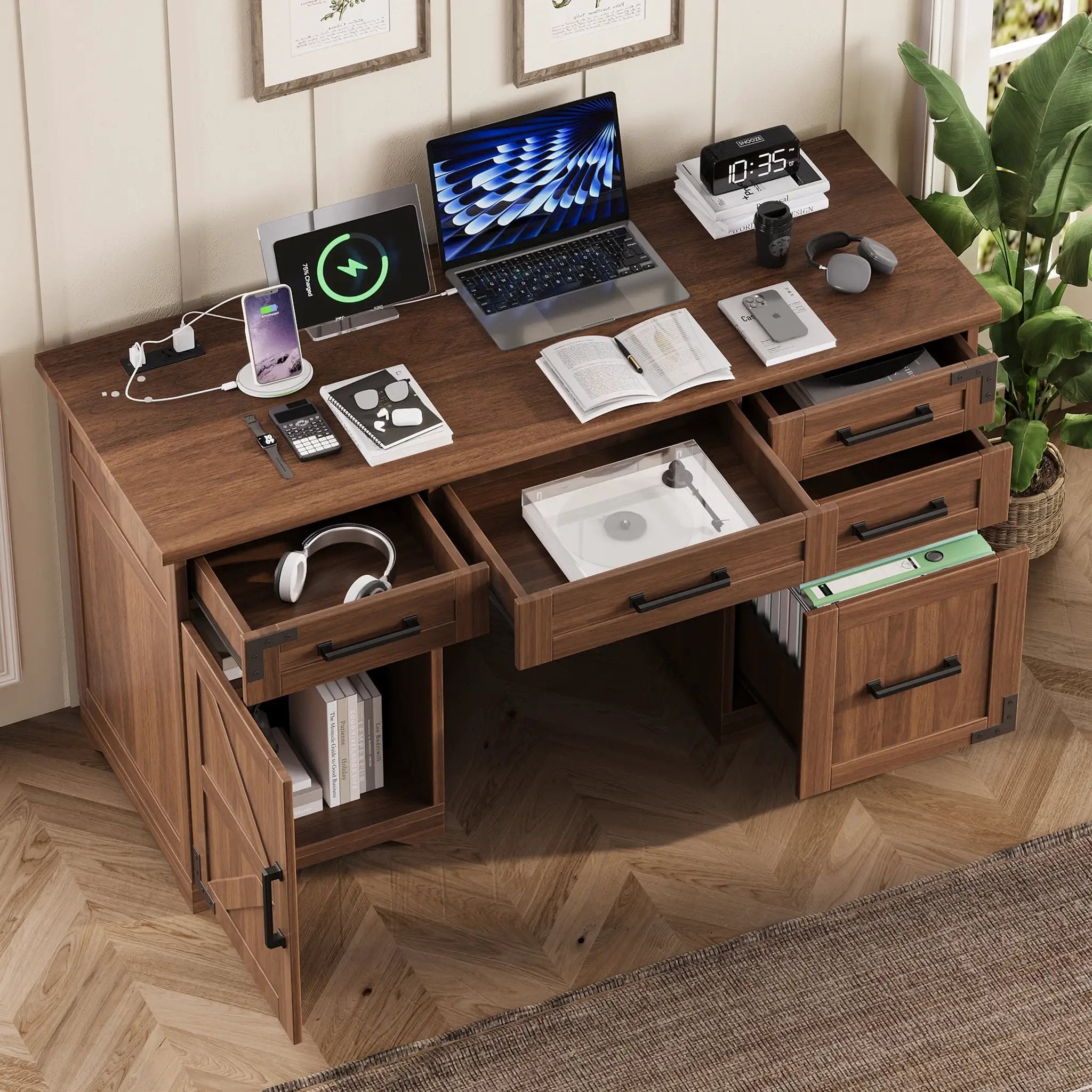55" Farmhouse Executive Desk with Charging Station by HouseOfZazla