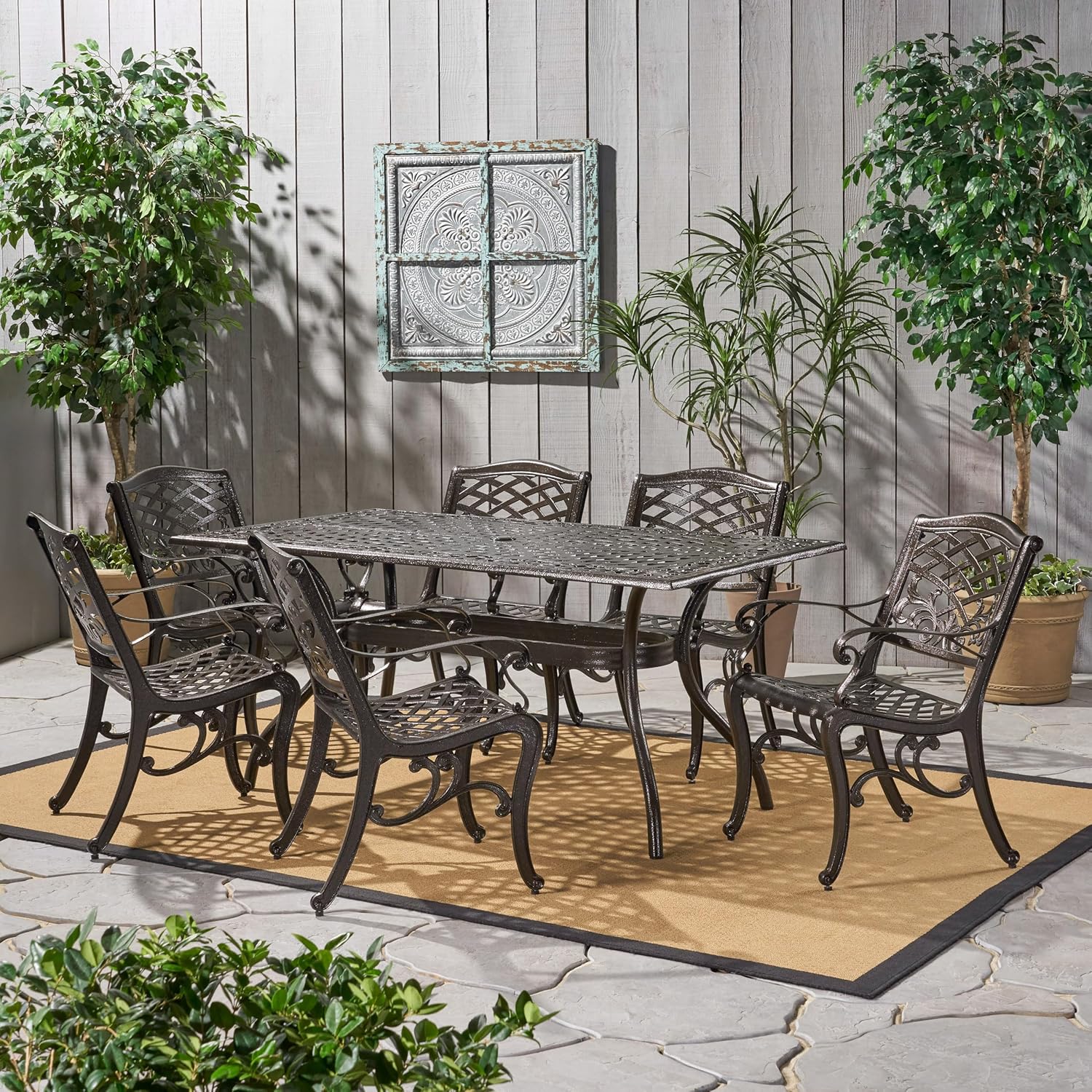 Ravenna 6-Person Metal Patio Dining Set with Rectangular Table by HouseOfZazla