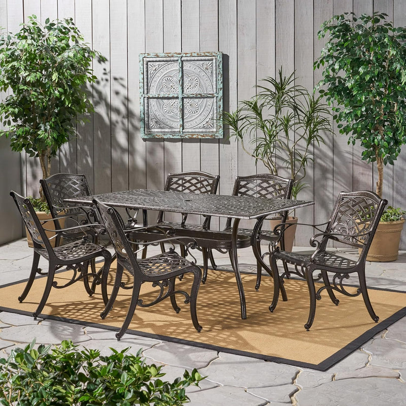 Ravenna 6-Person Metal Patio Dining Set with Rectangular Table by HouseOfZazla