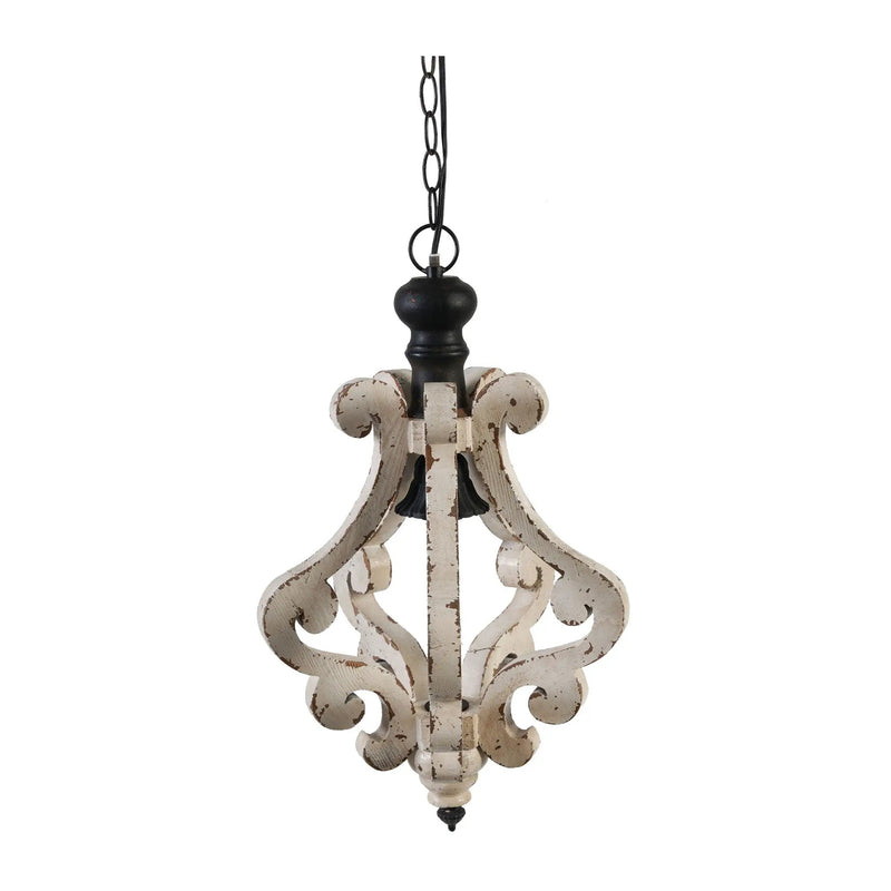 Farmhouse Chandeliar Distressed Pendant French Country Wood Chandelier For Living Room Foyer, Bulb Not Included - Antique Cream by Unique Piece Furniture