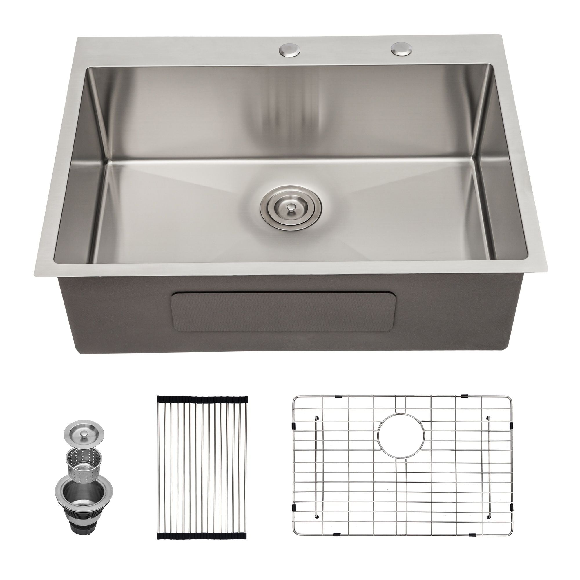 Drop In Kitchen Sink, 16 Gauge Stainless Steel, Single Bowl, Topmount Basin by HouseOfZazla