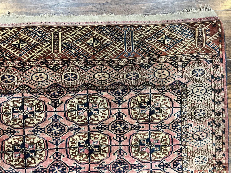 Persian Turkoman Rug 4x6, Wool Hand Knotted Antique Bokhara Carpet, Red Pink, Handmade Tribal Oriental Rug 4 x 6 ft by Jewel Rugs