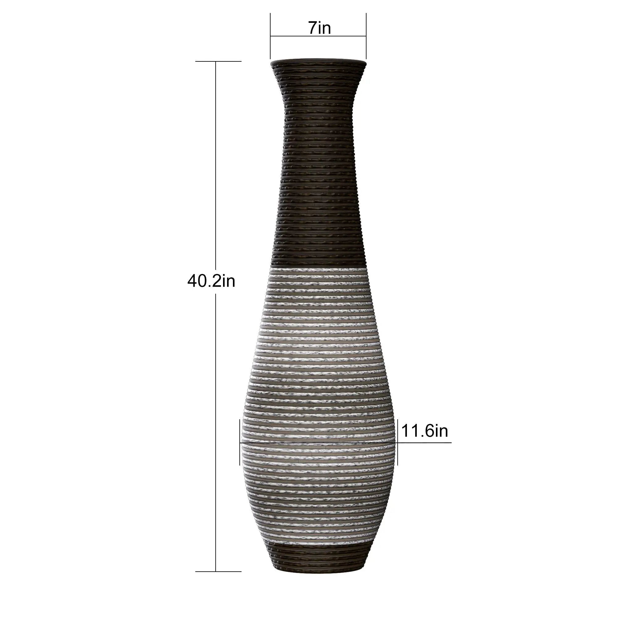 Tall Standing Designer Floor Vase Durable Artificial Rattan Elegant 2 Tone Finish Ideal Decor Accent For Living Room, Bedroom, Entryway Stylish Home Decor Statement Piece - Black / Gray by Unique Piece Furniture