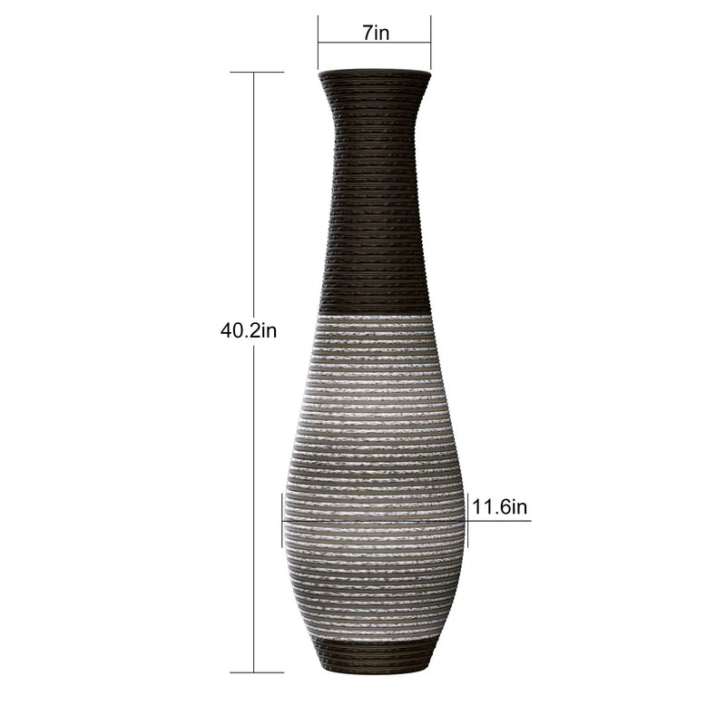 Tall Standing Designer Floor Vase Durable Artificial Rattan Elegant 2 Tone Finish Ideal Decor Accent For Living Room, Bedroom, Entryway Stylish Home Decor Statement Piece - Black / Gray by Unique Piece Furniture
