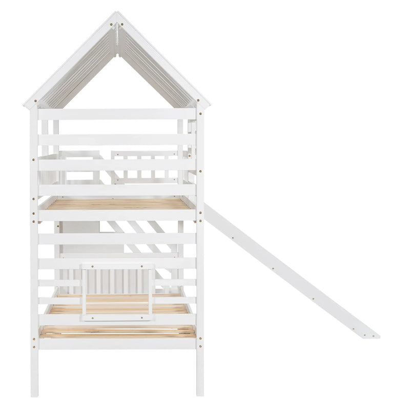 House Bunk Bed With Trundle, Storage Staircase, Roof And Window Design by Unique Piece Furniture