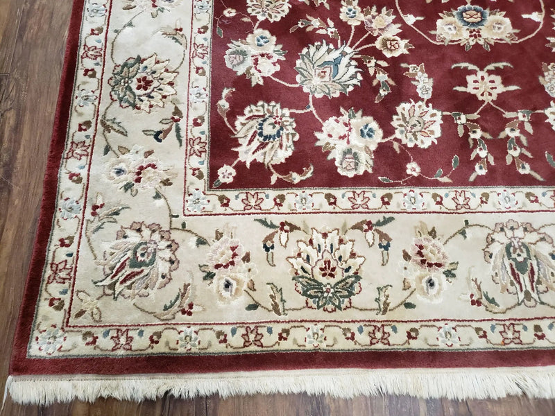 Vintage Traditional Oriental Area Rug, Hand-Knotted, Wool & Silk Accents, Maroon Red and Beige, 6x9 Carpet, 5' 9" x 9' by Jewel Rugs