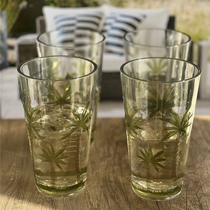 Palm Tree Design Acrylic Hi Ball Glasses Plastic, Bpa Free (Set of 4), 20Oz - Clear by HouseOfZazla