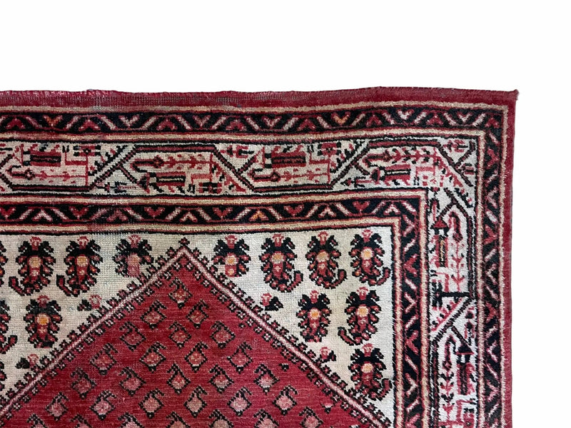 4 X 6.5 Antique Handmade Wool Rug Paisley Boteh Design Tribal Rug Red Ivory by Jewel Rugs