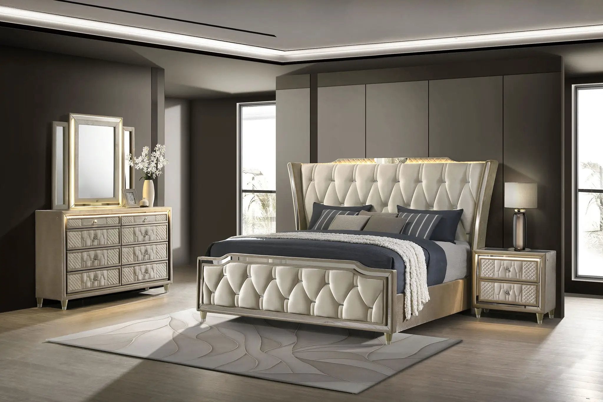 Lorient 4-piece Eastern King Bedroom Set Ivory and Camel by Unique Piece Furniture