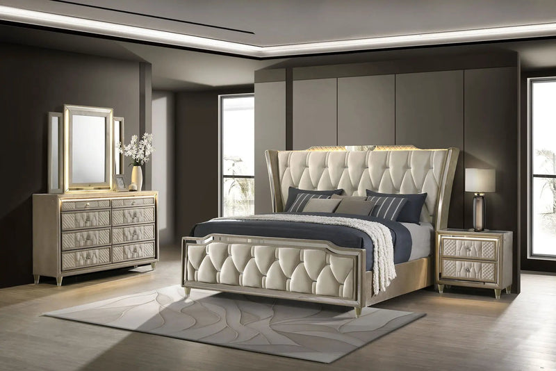 Lorient 4-piece Eastern King Bedroom Set Ivory and Camel by Unique Piece Furniture
