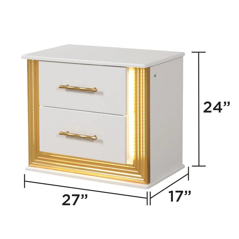 Obsession - 2 Drawer LED Nightstand - White by HouseOfZazla