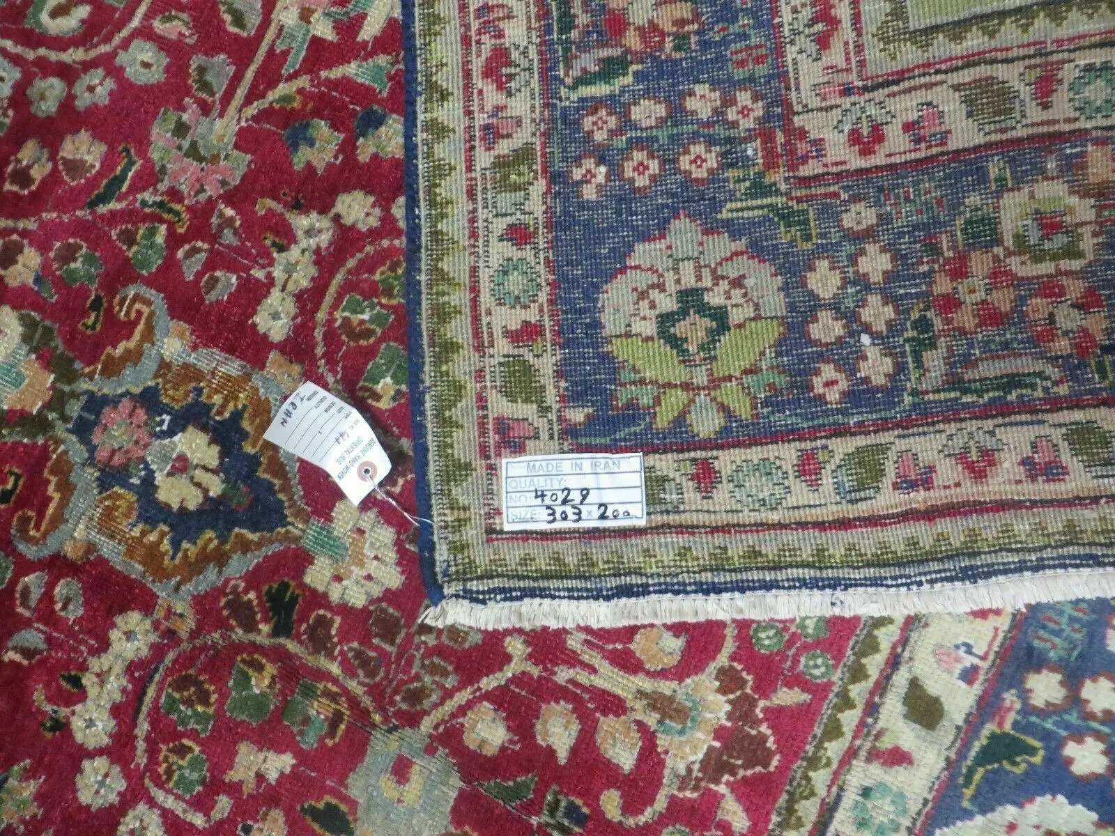 Persian Tabriz Rug 7x10, Red Blue and Green Rug, Allover Floral Medallion Rug, Hand Knotted Rug, Antique Rug 7 x 10 Vintage Wool Oriental Carpet by Jewel Rugs