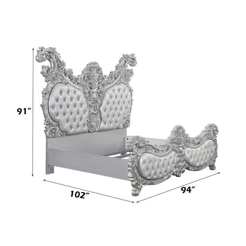 Valkyrie - Eastern King Bed - Synthetic Leather & Antique Platinum by Unique Piece Furniture