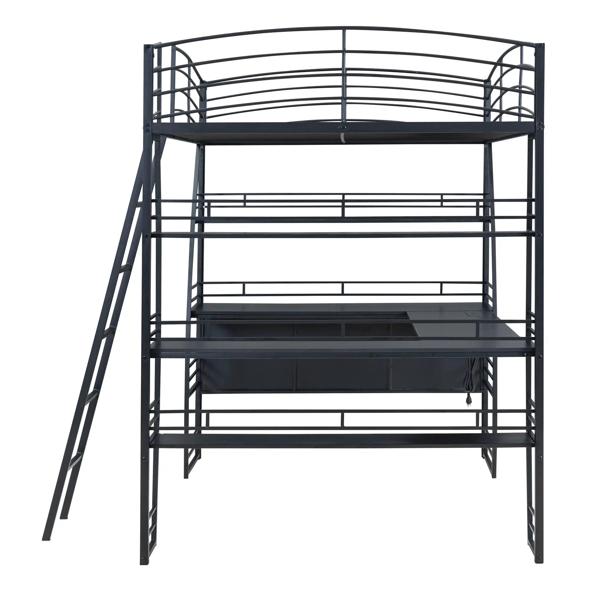 Loft Bed With 4 Layers Of Shelves And L-Shaped Desk, Stylish Metal Frame Bed With A Set Of Sockets, USB Ports And And Wireless Charging by Unique Piece Furniture