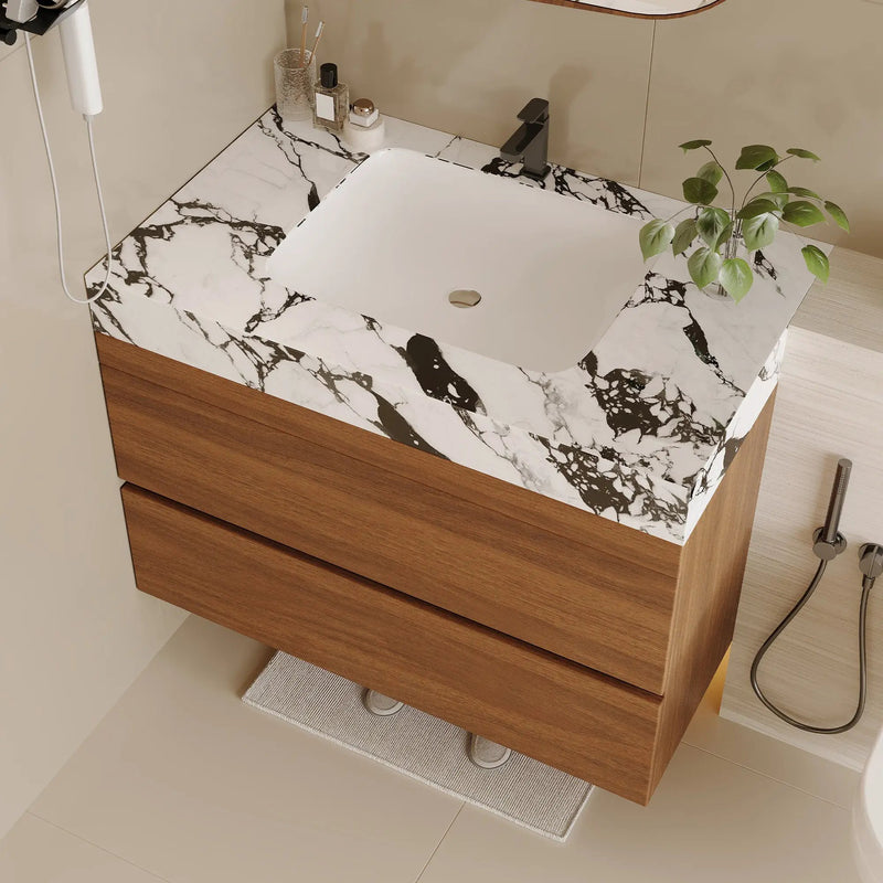 29.9" Modern Floating Bathroom Vanity with Faux Marble Top by HouseOfZazla