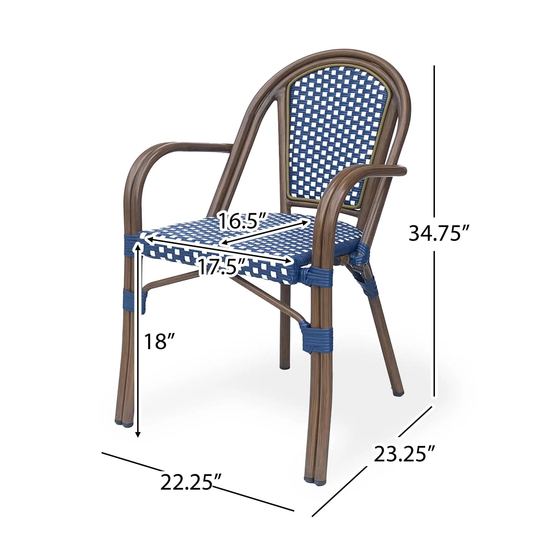 Bistro Chair With 2 Toned Checkered Pattern (Set of 2) - White / Navy by HouseOfZazla