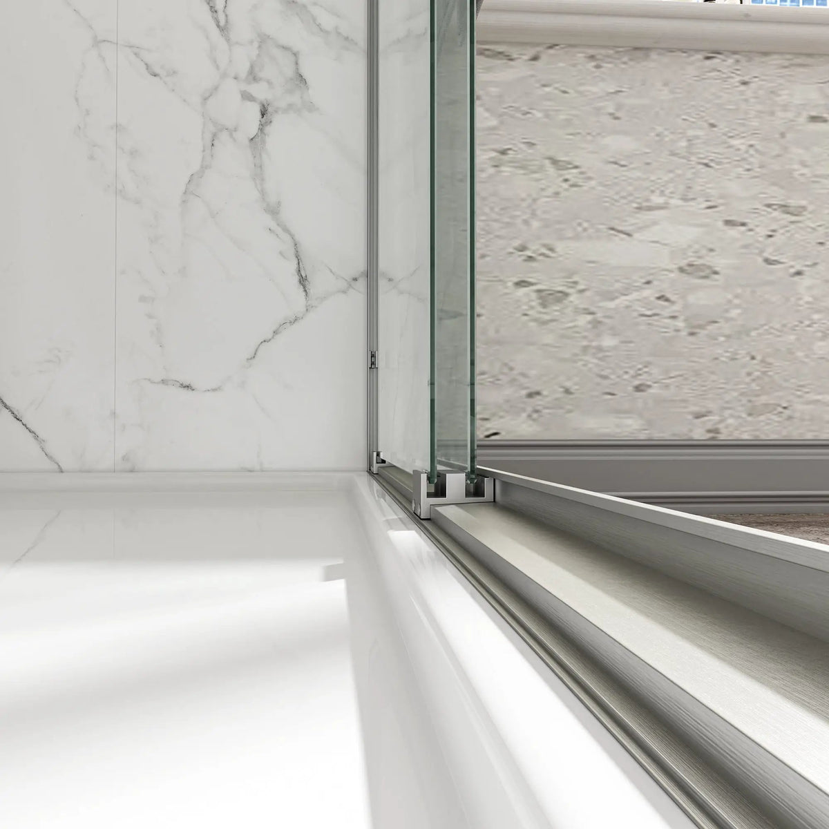 Brushed Nickel Reversible Installation Double Bypass Sliding Shower Door by HouseOfZazla
