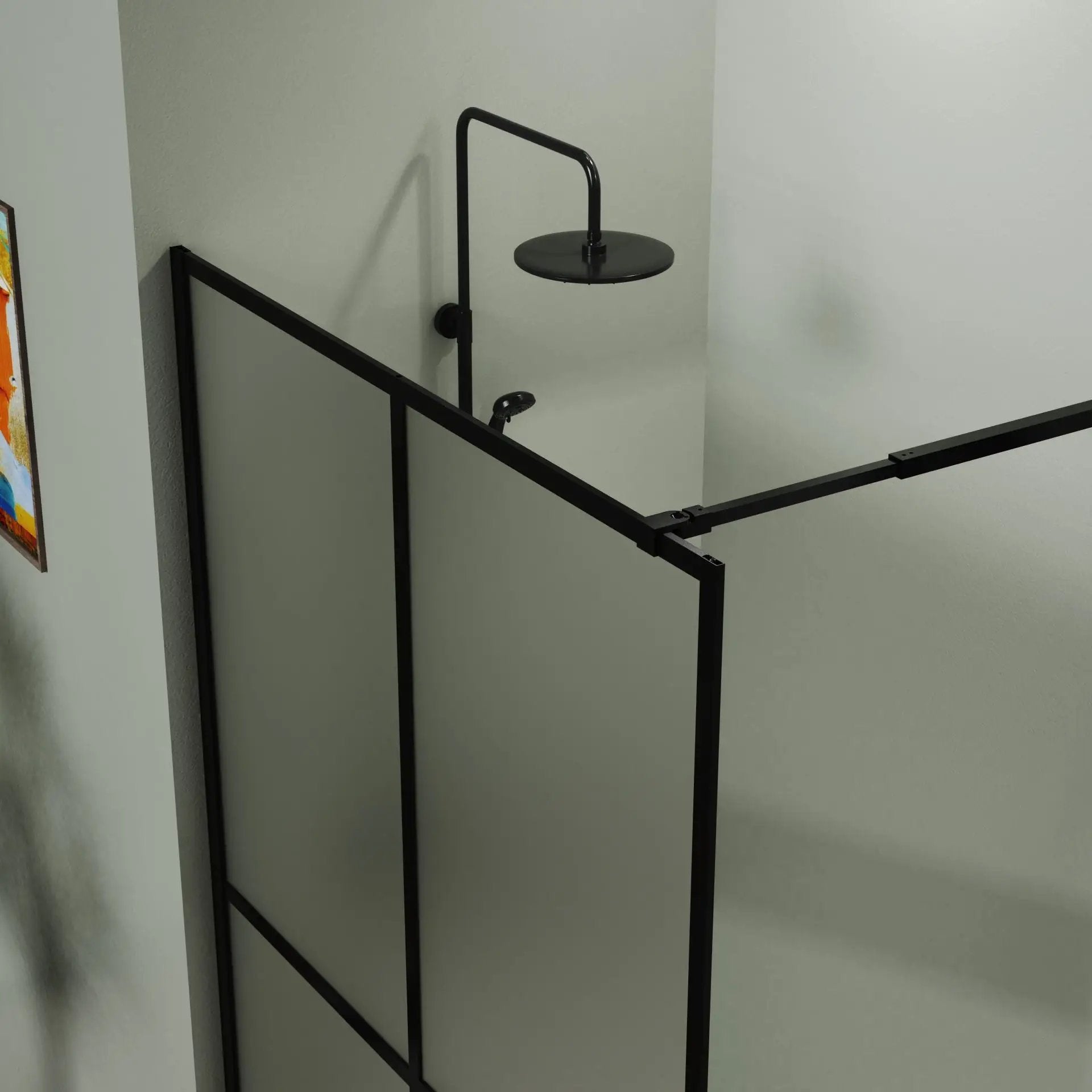 Shower Screen Door Frost Tempered Glass - Black by HouseOfZazla