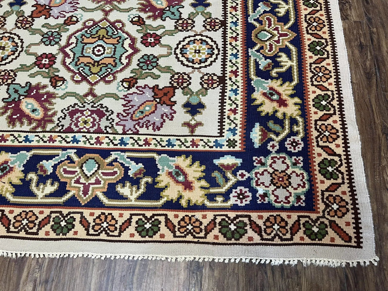 Antique Turkish Kilim Rug 7x10 Allover Pattern, Ivory Cream Maroon Light Blue, Wool Flatweave Hand Woven, Large Kilim, Vintage Kilim Carpet by Jewel Rugs