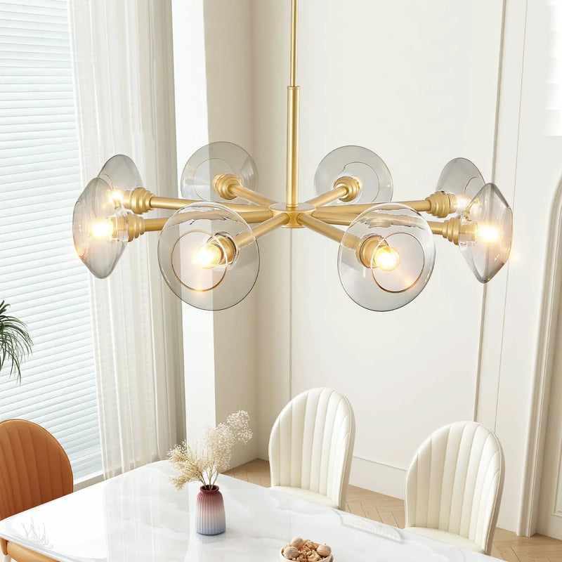 36" Modern Gold 8-Light Sputnik Chandelier with Clear Glass Shades by HouseOfZazla