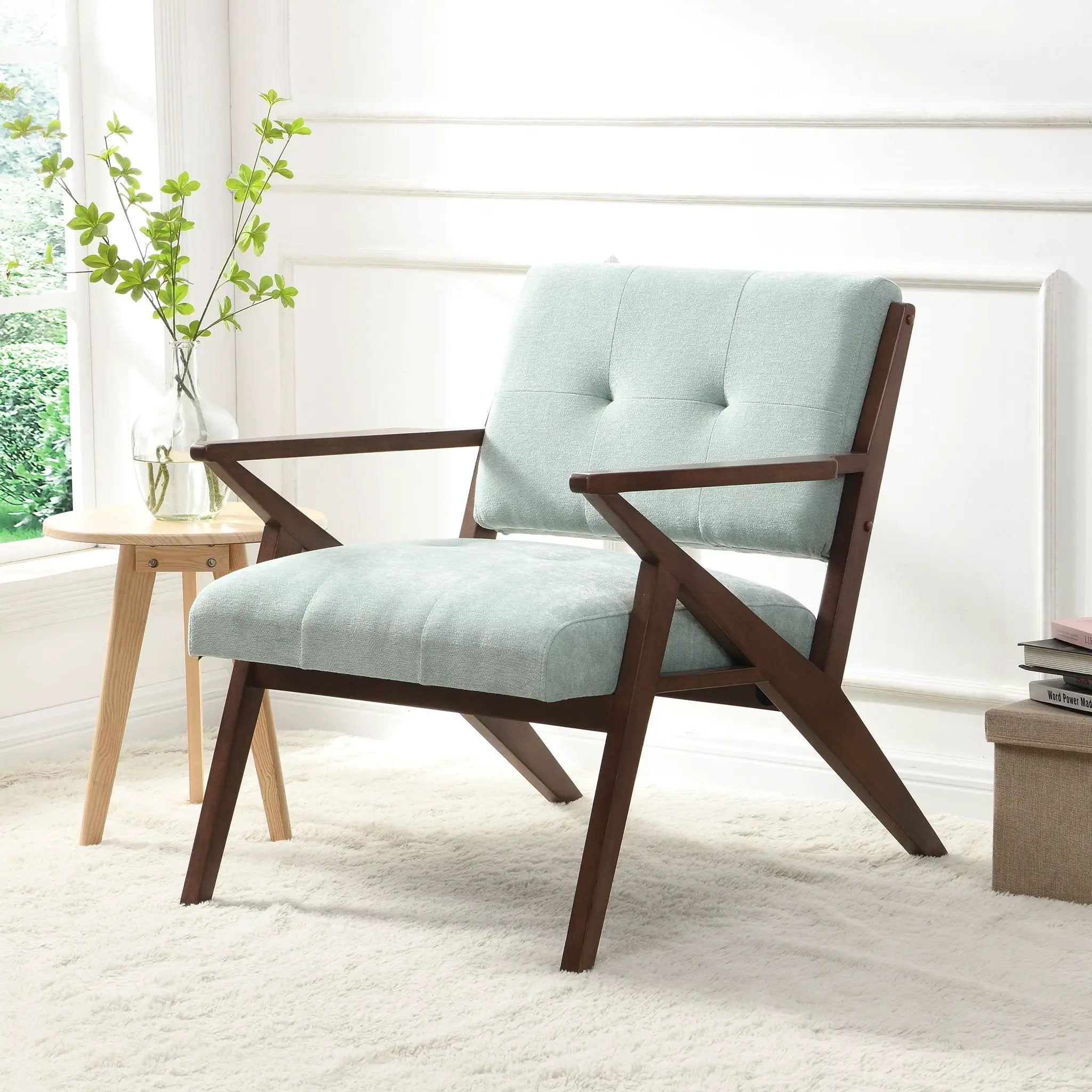 Modern Accent Chair With Plush Cushions, Angled Arm Design - Green by HouseOfZazla