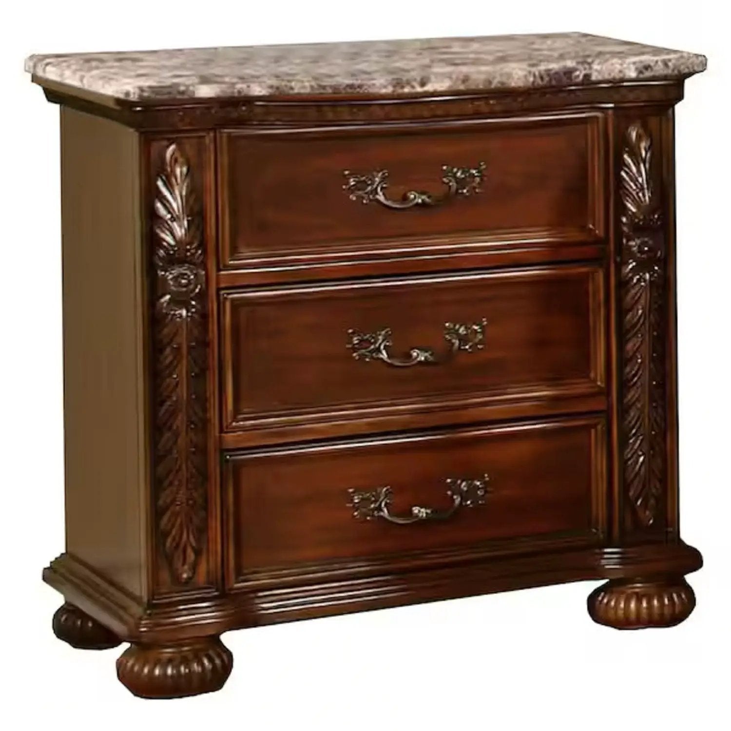3 Drawer Nightstand, Bedside Table Hand Carved Storage For Bedroom - Cherry by Unique Piece Furniture