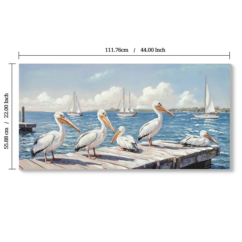 Beach Wall Art Large Ocean Seagull Canvas Pictures For Living Room - Ivory / Navy by Unique Piece Furniture